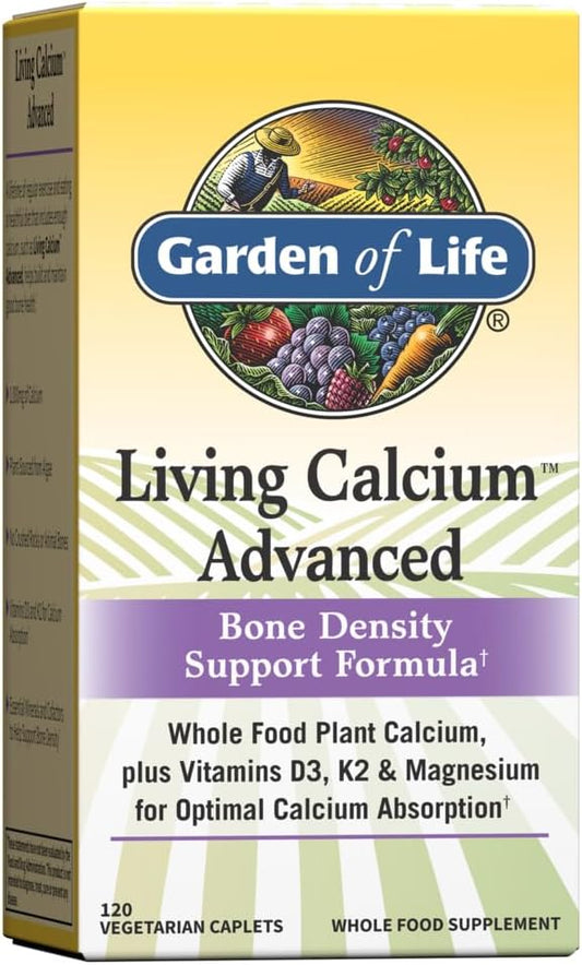 Garden of Life Calcium Supplement - Living Calcium Advanced Formula, D3, K2 and Magnesium for Absorption, 120 Vegetarian Caplets