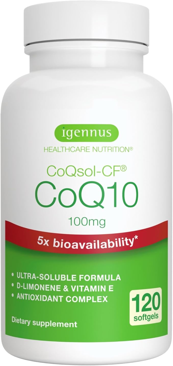 Igennus Advanced CoQ10 100mg, 5X Bioavailability CoQsol-CF Boosted with D-Limonene, 120 1-a-Day Servings, Heart & Energy, Ubiquinone Coenzyme Q10 & Vitamin E Antioxidant