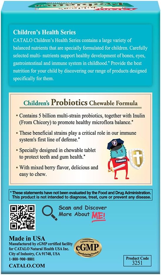CATALO Kids Probiotics Chewable Formula - 5 Probiotic Strains Including Lactobacillus and Bifidobacterium - For Digestive and Oral Care in Toddlers and Kids - Delicious Mixed Berry Flavor - 30 Tablets