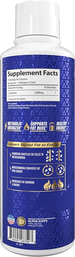L-Carnitine 3000 mg Liquid | Stimulant-Free Amino Acid | 31 Servings (Bombsicle)