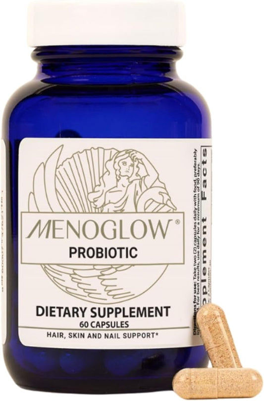 MENOLABS MenoGlow Dietary Supplement for Menopause Relief - 60 Capsules - Nutritional Supplement With Vitamin C & Hyaluronic Acid, Supports Hair, Skin & Nails Reduces Hot Flashes & Supports Gut Health