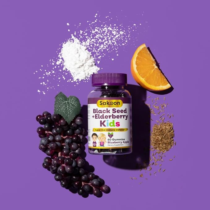 Elderberry & Black Seed Oil Gummies for Kids, Immune Support, with Vitamin C and Zinc, Delicious Berry Flavor, 60 Gummies