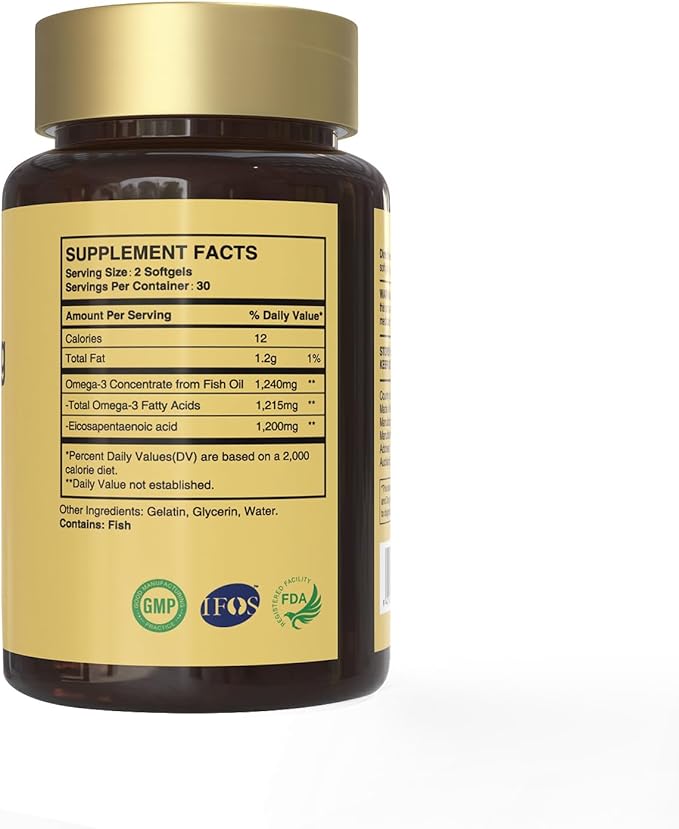 HUJ 97% EPA Omega-3 Fish Oil - 1200mg EPA Fish Oil, Wild-Caught, Sustainably Sourced - Suppprts Cardiovascular Health & Healthy Triglyceride lewels* - 60 Softgels