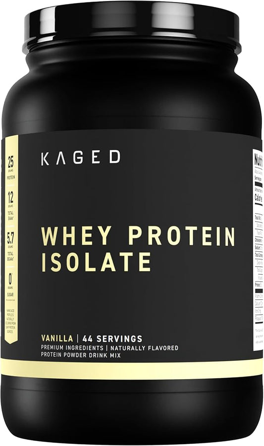 Kaged Whey Protein Isolate Powder Vanilla 100% Pure Low Lactose Whey Post Workout Recovery Drink Supports Muscle-Building 25g per Serving 41 Servings