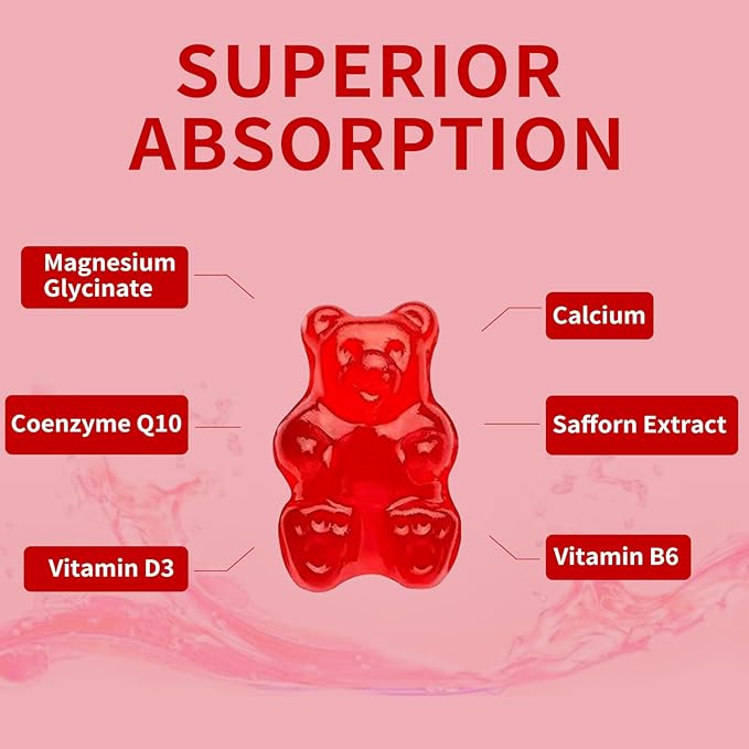 Magnesium Glycinate Gummies 500mg, Chewable Magnesium Supplement with Vitamin D3, B6, CoQ10 for Relaxation, Sleep & Mood Support, Calm Magnesium Gummies - 60 Raspberry Gummies（2 Pack)