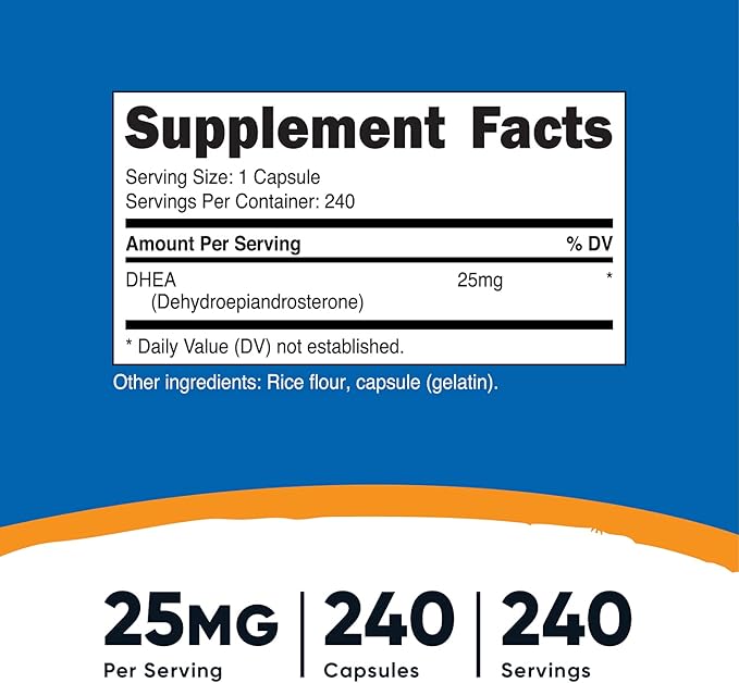 Nutricost DHEA 25mg, 240 Capsules - Gluten Free, Soy Free, Non-GMO, Supplement
