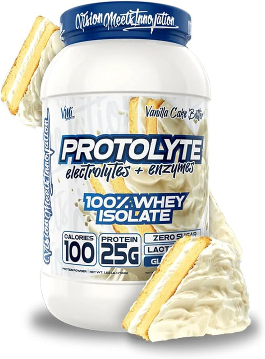 VMI Sports | ProtoLyte Whey Isolate Protein Powder | Low Calorie Whey Protein Powder for Weight Loss | Protein Powder for Muscle Gain | Digestive Enzymes | Non-GMO (Vanilla Cake Batter, 1.6 Pounds)