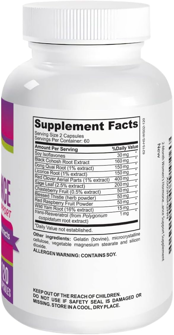 2-Month Women's Hormone Health Support Supplement | All-in-1 Formula for Women | Perfect Blend of 11 Herbs/Extracts | Female Hormonal Balance Complex Pills | Bulk Savings 60-Day Supply | 120 Capsules