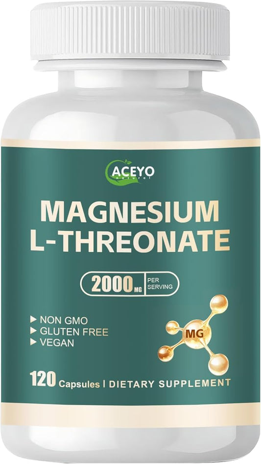 ACEYO Magnesium L-threonate Supplement Capsules - 2000 mg Magnesium Supplement, Suitable for Men&Women- 120 Vegetarian Capsules