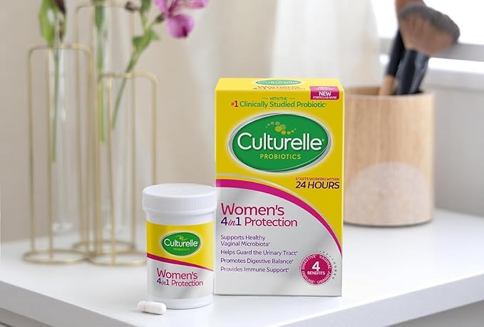 Culturelle 4-in-1 Probiotics for Women, Daily Probiotic & Prebiotic Supplement to Support Vaginal Health, Digestive Health, Immune Health, Occasional Diarrhea, Gas & Bloating Relief, Non-GMO, 30 Count