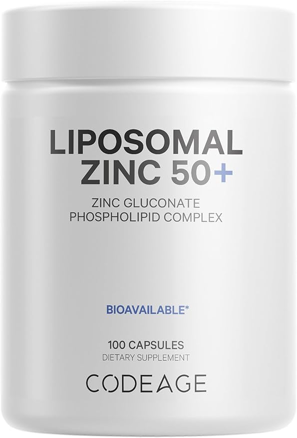 Codeage Liposomal Zinc Supplement – 3 Month Supply – One Per Day - 50 mg Zinc Gluconate Vitamin Pills - Essential Mineral Supplements Zinc Plus Liposomal Delivery Matrix - Vegan Non-GMO - 100 Capsules