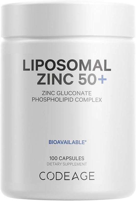 Codeage Liposomal Zinc Supplement – 3 Month Supply – One Per Day - 50 mg Zinc Gluconate Vitamin Pills - Essential Mineral Supplements Zinc Plus Liposomal Delivery Matrix - Vegan Non-GMO - 100 Capsules