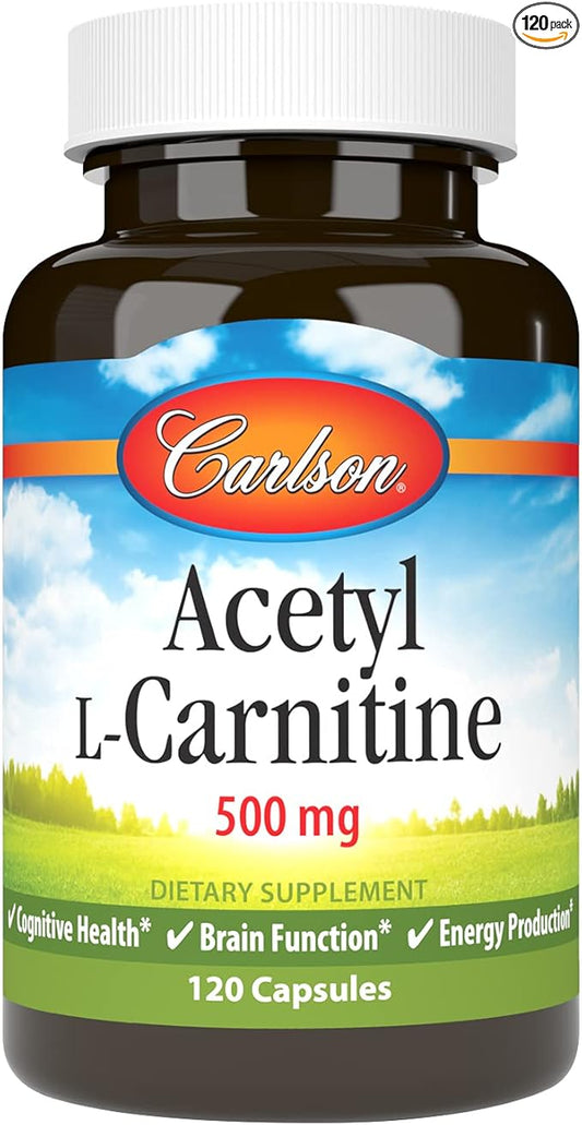 Carlson - Acetyl L-Carnitine, 500 mg, Cognitive Health, Brain Function & Energy Production, 120 Capsules