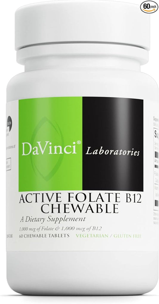 DAVINCI Labs Active Folate B12 Chewable - Dietary Supplement to Support Heart Health, Healthy Nerves, Immune Function and Energy Production* - with Folate and Vitamin B12-60 Chewable Tablets