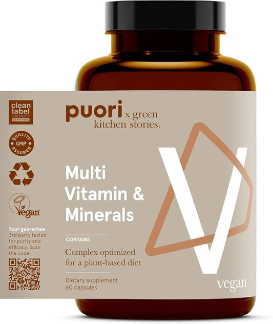 Puori Multi-Vitamin and Mineral Complex - 60 Vegan Capsules - Vegan Certified with 13 Essential Vitamin and 9 Minerals - for Overall Health, Nervous and Immune System - Dairy-Free, Vegetarian