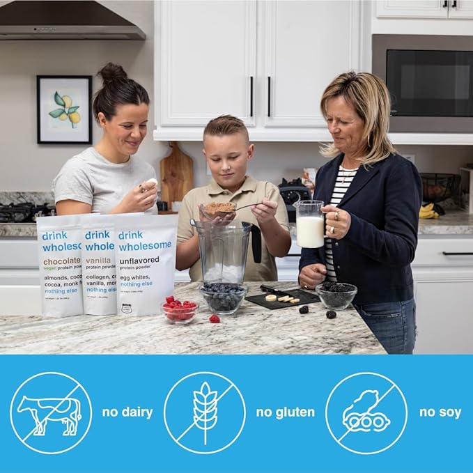 drink wholesome Vanilla Egg White Protein Powder | for Sensitive Stomachs | Gut Friendly | Dairy Free | No Artificial Sweeteners or Stevia | Carnivore, Keto, Low Carb & Paleo | for Kids & Seniors