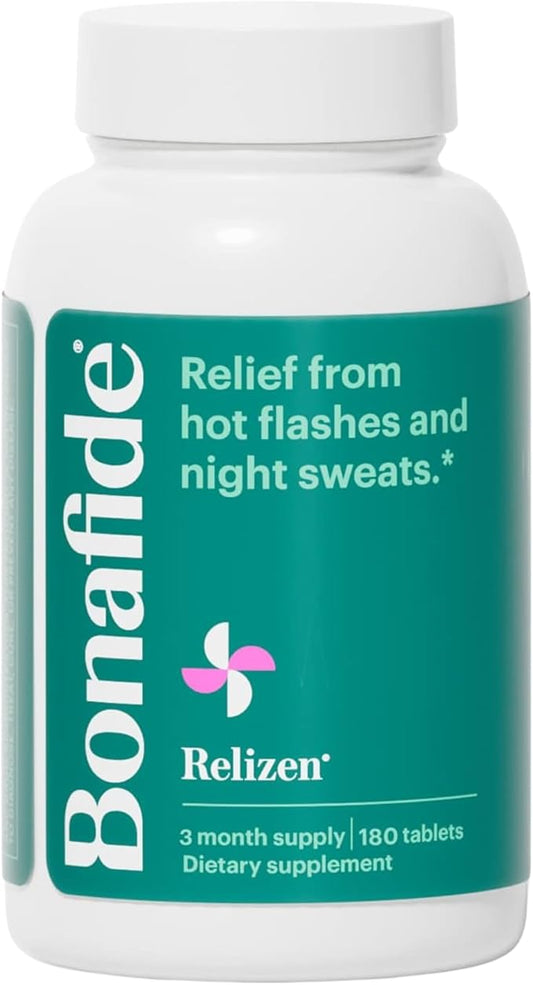 Relizen by Bonafide. Relief from Menopausal Hot Flashes & Night Sweats. — 3-Month Supply (180 Tablets)