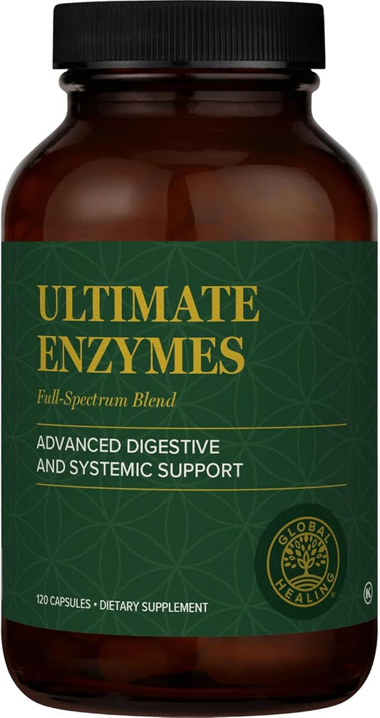 Global Healing Ultimate Enzymes - Systemic & Digestive Enzymes Supplement for Healthy Digestion, Immune System Boost and Natural Gut Health, Digestive Enzyme for Women and Men, Lipase (120 Capsules)