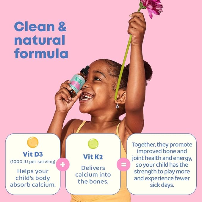 JoySpring Vitamin D3 Kids Drops with K2 – Liquid Supplement for Calcium Absorption & Joint Health – 180 Servings (1 fl oz) – Vitamin D Kids Ages 3-18