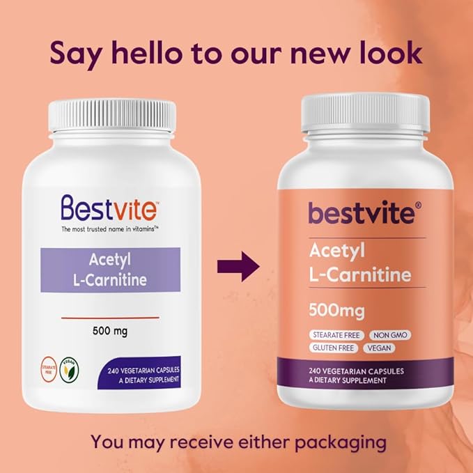 BESTVITE Acetyl L-Carnitine 500mg (480 Vegetarian Capsules) (240 x 2) - No Stearates - Vegan - Non GMO - Gluten Free