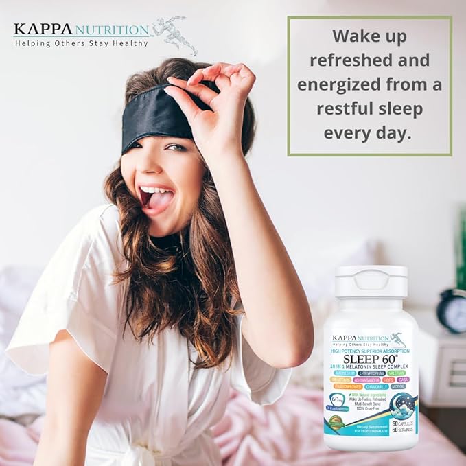 KAPPA NUTRITION Sleep 60, Sleep Aid, 60mg of Melatonin, 60-Day Supply, Non-Habit Forming Vegan Capsules Natural Ingredients for Easier Bedtime, Herbal Supplement, Valerian Root, Chamomile Non-GMO