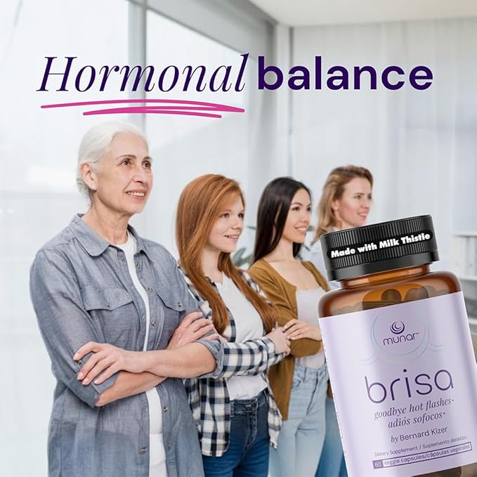 Munar Brisa Menopause Support – Hormonal Balance for Women with Milk Thistle, Vitex, Black Cohosh and Rhubarb. Reduces Hot Flashes, Boosts Energy, Liver Detox – 30-Day Supply (60 Capsules)