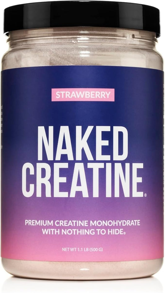 Naked Creatine - Strawberry Flavored Creatine Monohydrate - Real Strawberry Powder, Nothing Artificial, Muscle Growth, Vegan, Non-GMO, Gluten Free, Soy Free - 45 Servings