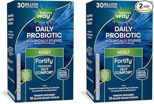 Nature's Way Fortify Daily Probiotic + Prebiotic for Men and Women, 30 Billion Live Cultures, Digestive and Immune Health Support* Supplement, 30 Capsules (Pack of 2)
