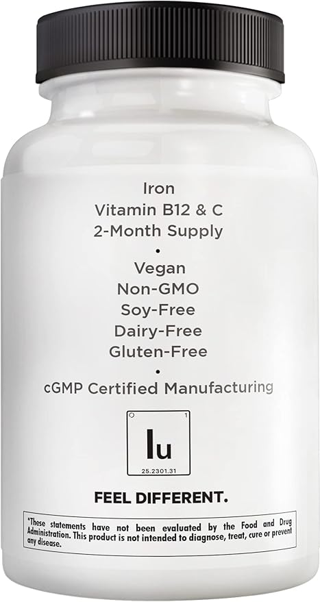 Amen Iron Ultra Supplement + Copper, Folate, Vitamin C and Vitamin B12-2-Month Supply - Ferrous Sulfate Iron Vitamin - Iron 65mg Per Serving - Iron Folic Acid - Non-GMO Iron Pills - 60 Capsules