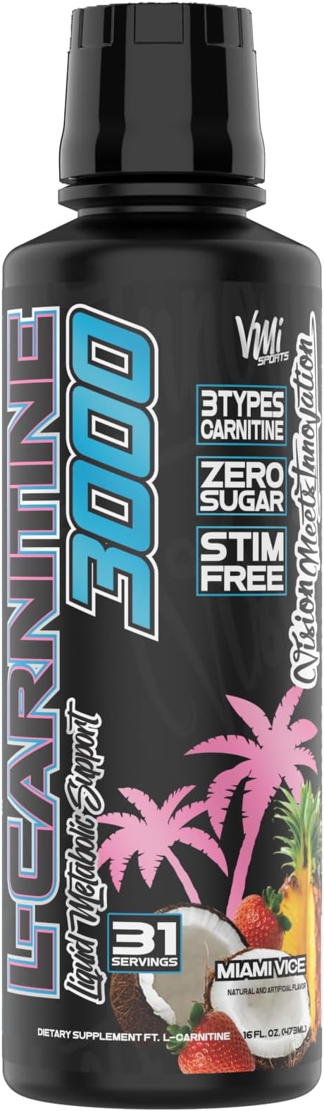 L-Carnitine 3000 Liquid | 3000 mg Carnitine Supplement | Zero Calorie Zero Sugar Keto Friendly for Men and Women – Great Tasting| 31 Servings (Miami Vice, 16 fl. oz.)