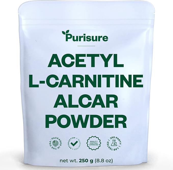 Acetyl L-Carnitine Powder, 250g, ALCAR Powder, Amino Acid Supplement, Acetyl L-Carnitine Supplement for Better Cognitive Performance and Muscular Endurance, Gluten Free, Non-GMO, 500 Servings