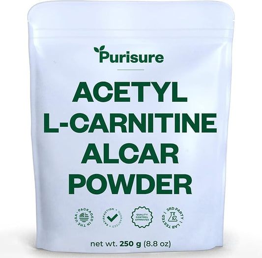 Acetyl L-Carnitine Powder, 250g, ALCAR Powder, Amino Acid Supplement, Acetyl L-Carnitine Supplement for Better Cognitive Performance and Muscular Endurance, Gluten Free, Non-GMO, 500 Servings