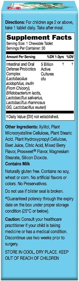 CATALO Kids Probiotics Chewable Formula - 5 Probiotic Strains Including Lactobacillus and Bifidobacterium - For Digestive and Oral Care in Toddlers and Kids - Delicious Mixed Berry Flavor - 30 Tablets