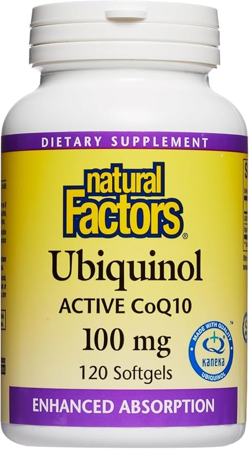 Natural Factors Ubiquinol Active CoQ10 100 mg, High-Absorption Coenzyme Q10 Supplement for Energy, Heart and Cognitive Support, 120 Softgels