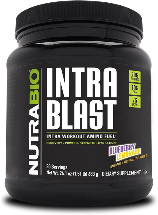 NutraBio Intra Blast BCAA EAA Electrolyte and Hydration Powder - Amino Acid Supplement, EAA/BCAA Powder - Non-GMO and Gluten Free - Blueberry Lemonade - 30 Servings