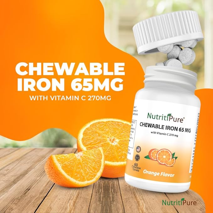 Chewable Iron 65 mg with Vitamin C 270 mg - Tablet in Orange Flavor 60 Count (2)