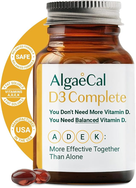 ALGAECAL 4-in-1 Vitamin D3 K2 Complete - ADK Vitamin Supplement, Enhanced Immune Support & Bone Health with D3 K2, A, & E - Whole Body Wellness & Bone Strength, 60 Easy-Swallow Softgels