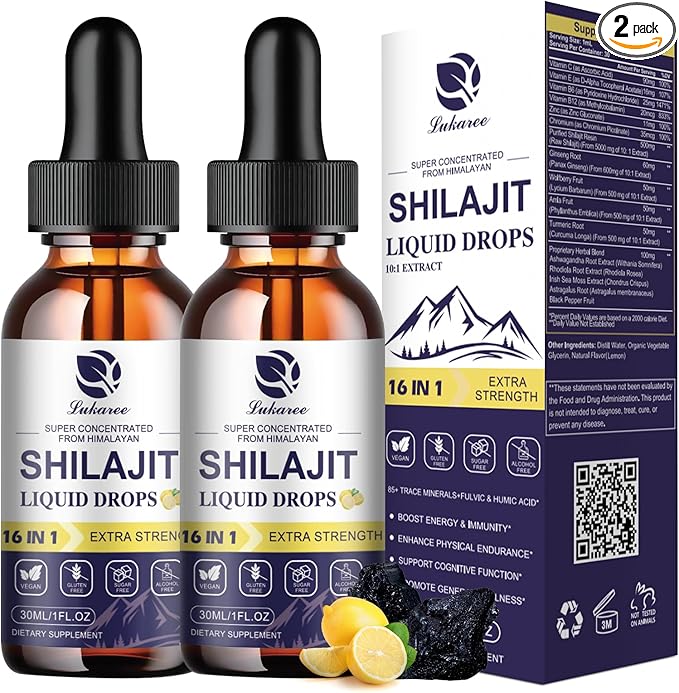 2 Pack Himalayan Shilajit Resin Drops for Men & Women, 16-in-1 Liquid Vitamin, Trace Minerals, Ginseng, Turmeric, Ashwagandha, Immune Support, Energy Boost & Joint Health, Pure Shilajit Supplement