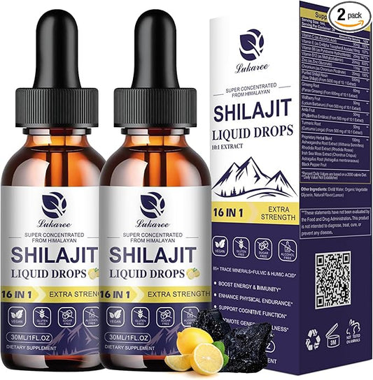 2 Pack Himalayan Shilajit Resin Drops for Men & Women, 16-in-1 Liquid Vitamin, Trace Minerals, Ginseng, Turmeric, Ashwagandha, Immune Support, Energy Boost & Joint Health, Pure Shilajit Supplement
