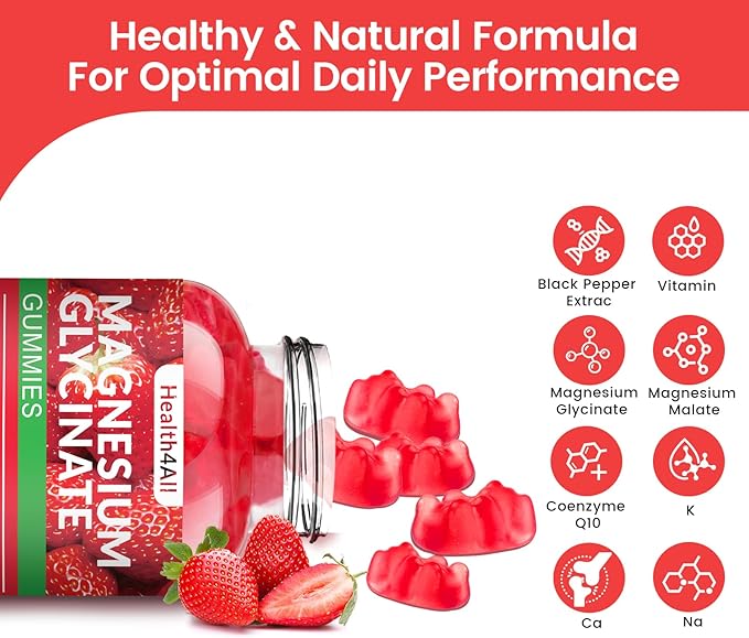 Magnesium Glycinate Gummies 1000mg, High Absorption Sugar Free Magnesium Potassium Supplement for Relaxation, Stress Relief, and Sleep Support for Adults & Kids - 90 Strawberry Gummies