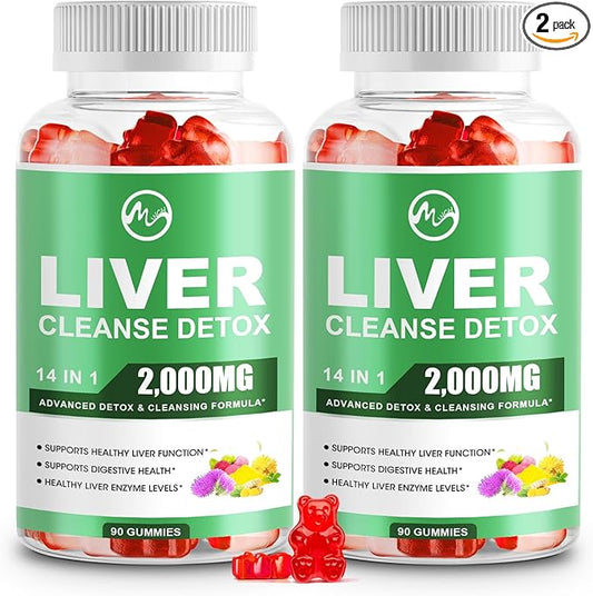 Liver Cleanse Detox & Repair Gummies, Sugar Free Liver Health Support Supplement with 2000mg Milk Thistle, Glutathion, Dandelion, Alpha Lipoic Acid, Artichoke, 2 Pack, 180 Count, Raspberry Flavor