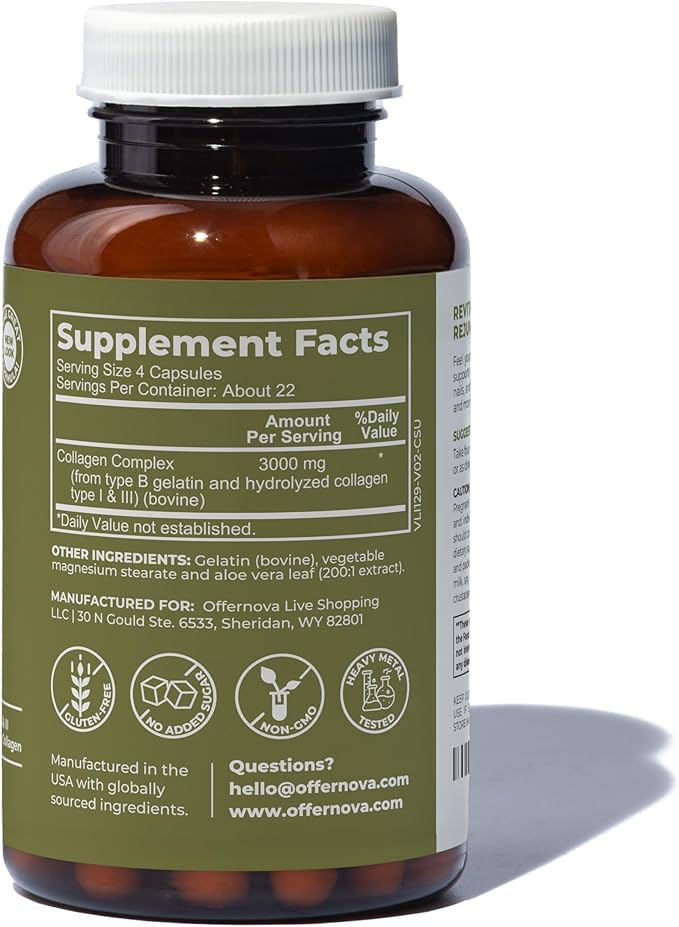 Collagen Ultra Hydrolyzed Collagen Supplements - 3000mg Anti Aging Bovine Collagen Peptides for Healthy Joints, Bones, Hair and Skin. Pastilla de Colageno Hidrolizado, 90 Capsules