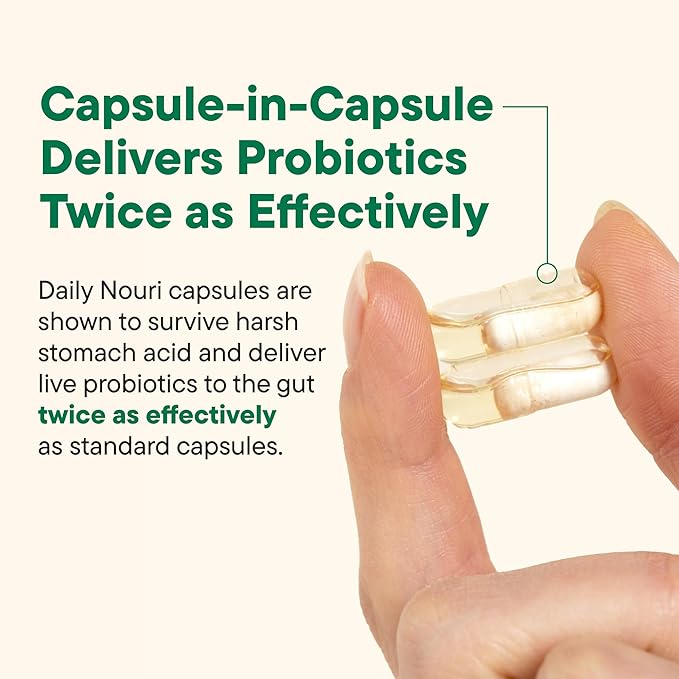Daily Nouri Stress Probiotic | for Cortisol Management, Digestion, Daily Stress Relief & Gut Microbiome Health | 3 Probiotic Strains & Vegan Ahiflower Omega Oil | for Women & Men | 30-Day Supply
