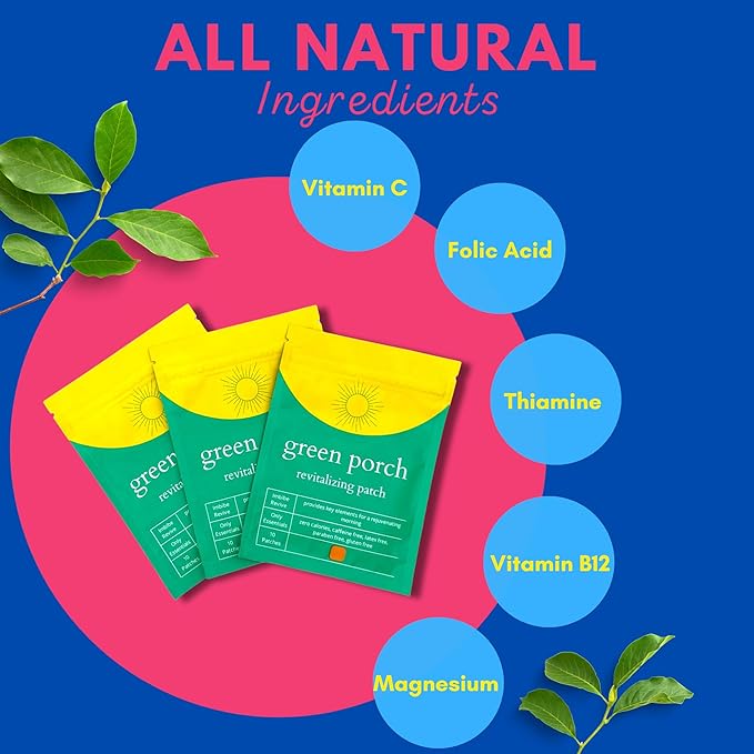 Premium Recovery Patches – Vitamin B12, Magnesium, Vitamin C, Folic Acid & Thiamine – Wellness, Energy Support & Travel – Skin-Friendly & Waterproof – 10 Individual Patches