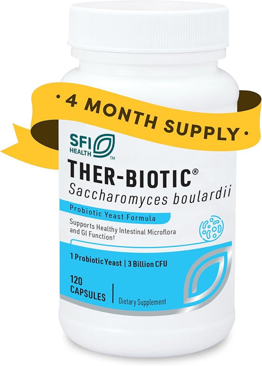 Klaire Labs Saccharomyces Boulardii Probiotic - Acid Resistant & Shelf-Stable Probiotic Supplement to Help Support Healthy Yeast Balance, Immune & Digestive Health - Hypoallergenic, Dairy-Free (120ct)