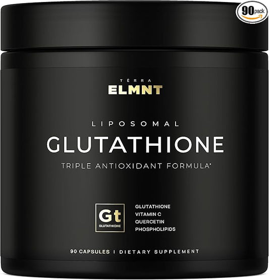 ELMNT 2150mg Super Antioxidant Liposomal Glutathione Supplement w. Vitamin C, Quercetin & Reduced L Glutathione 1000mg - Proven Complex for Best Absorption, Detox, Skin Glow + Immune - 90 Pills