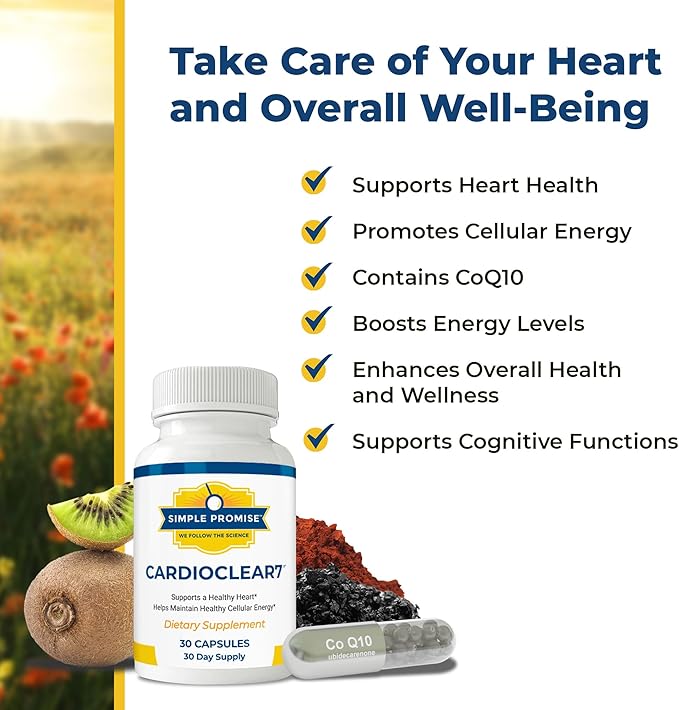 Simple Promise Cardio Clear 7 - Heart Health Supplements with PQQ and Coenzyme Q10 - CoQ10 Supplement to Maintain Cellular Energy and Circulation, with Shilajit for Better Absorption - 30 Capsules