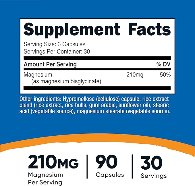 Nutricost Magnesium Glycinate Capsules (90 Capsules, 210 mg Per Serving) - Magnesium Glycinate Supplement for Gentle Absorption