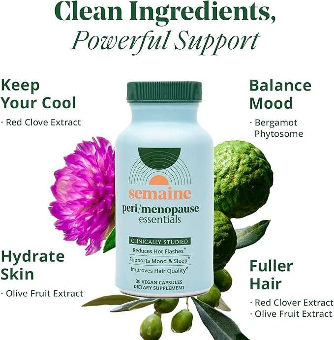 Semaine Peri/Menopause Essentials, 30 Ct. - Fuller Hair, No More Hot Flashes, Hormone Balance, Better Sleep & More - Clinically-Studied, Non-Hormonal Formula