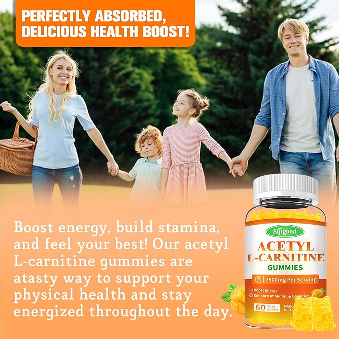 2 Pack Acetyl L-Carnitine Gummies for Men & Women - Daily Energy Support with Immune Support Gummies, Mango Flavor, 120 Count